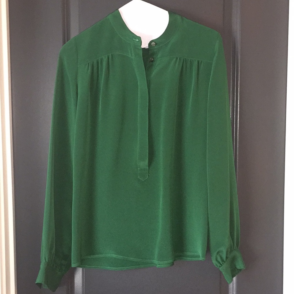 Ann Mashburn emerald green silk Nehru popover top